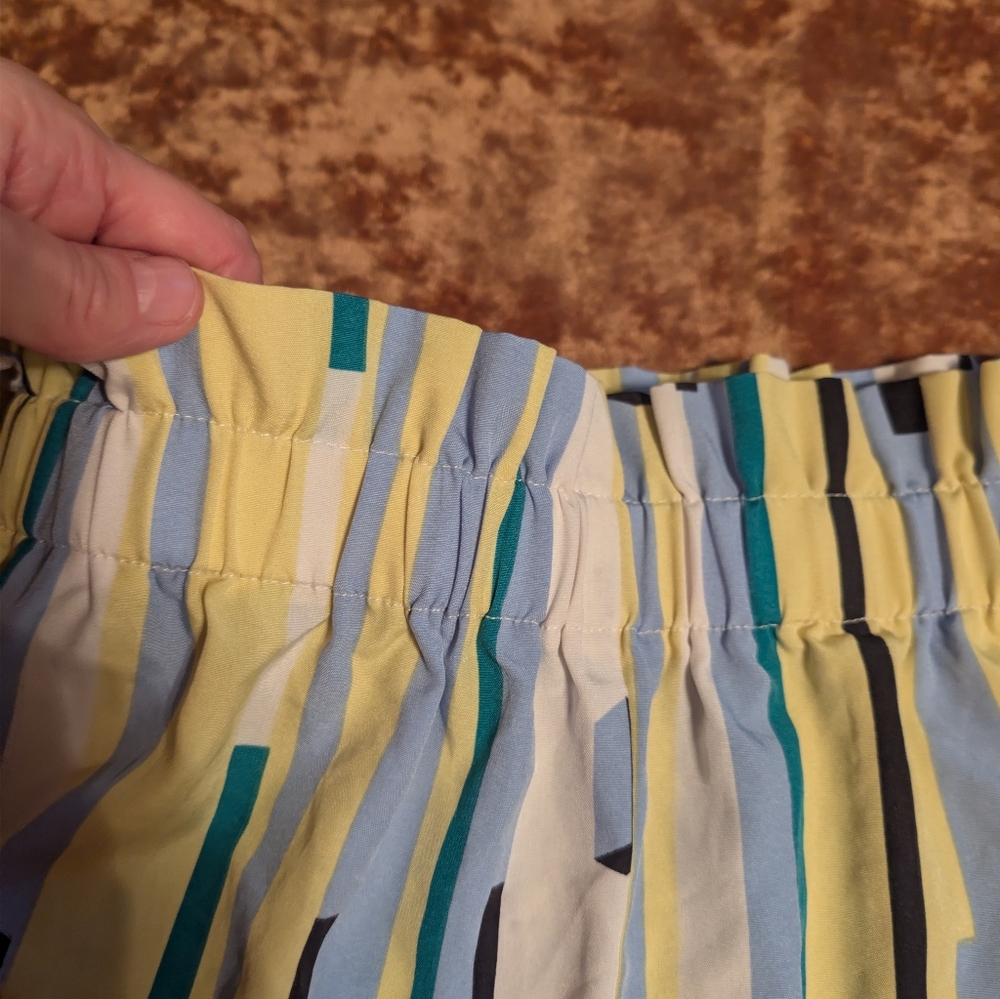 SHEIN High Waist Striped Paper Bag Shorts with Tie- Blue, Yellow, Black - Picture 4 of 7